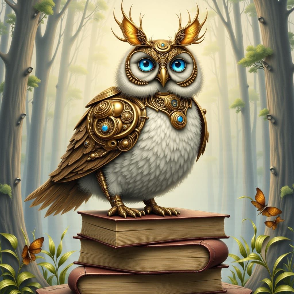 Steampunk Mechanical Owl Painting