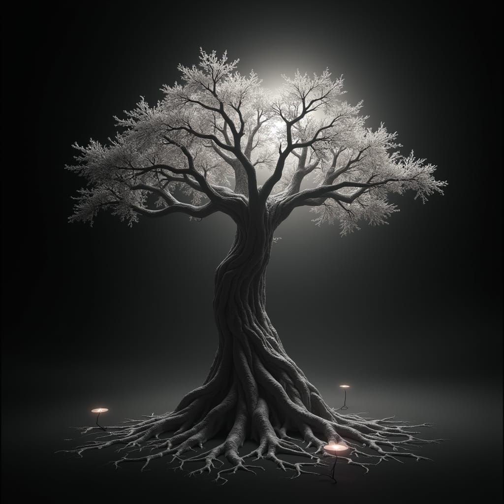 Monochrome Tree of Life Drifting in Space