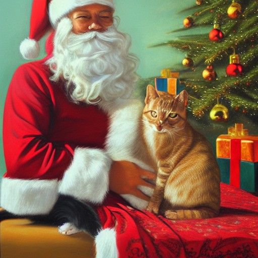 Filipino Christmas Cat in Oil Painting Style