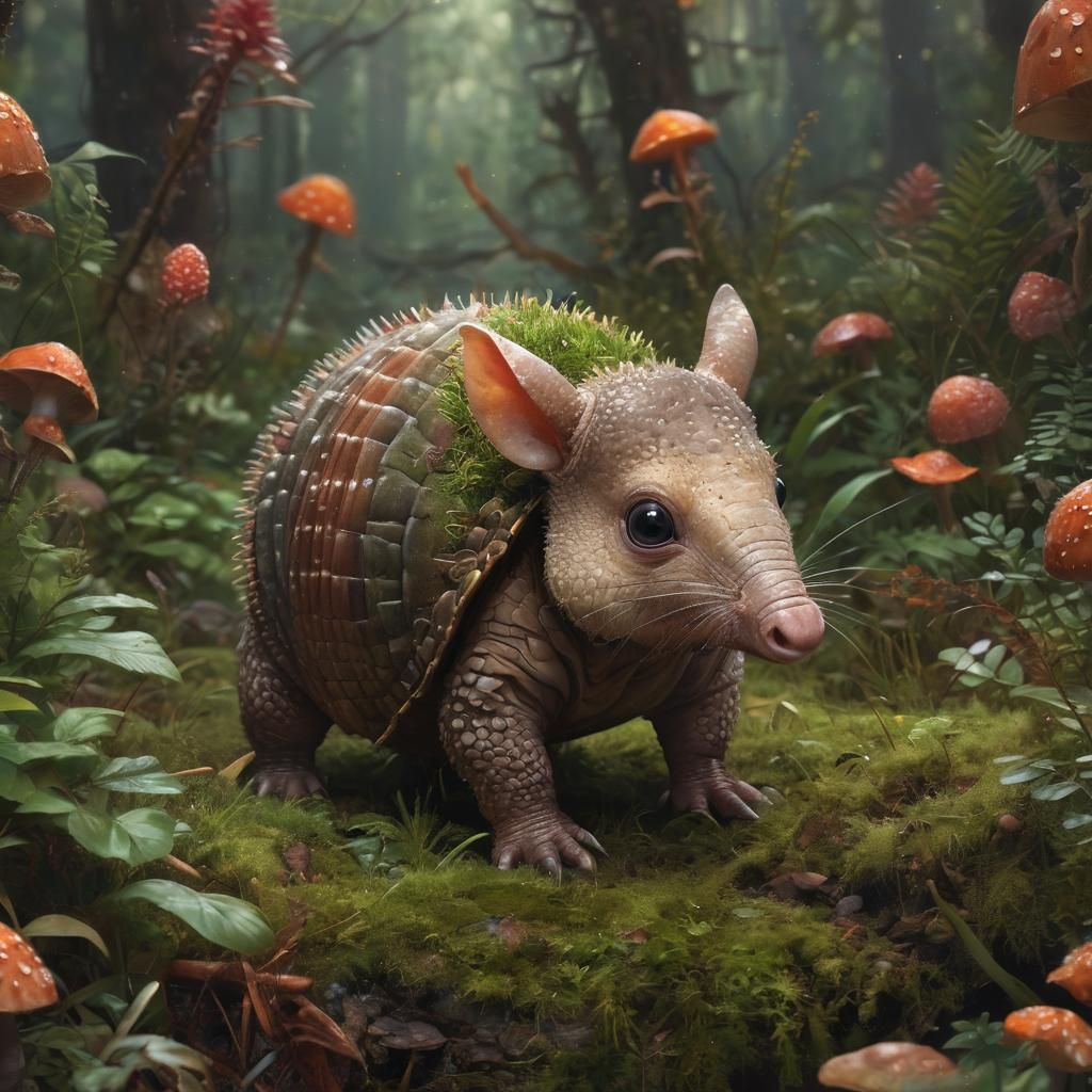 Enchanted Armadillo in Vibrant Forest