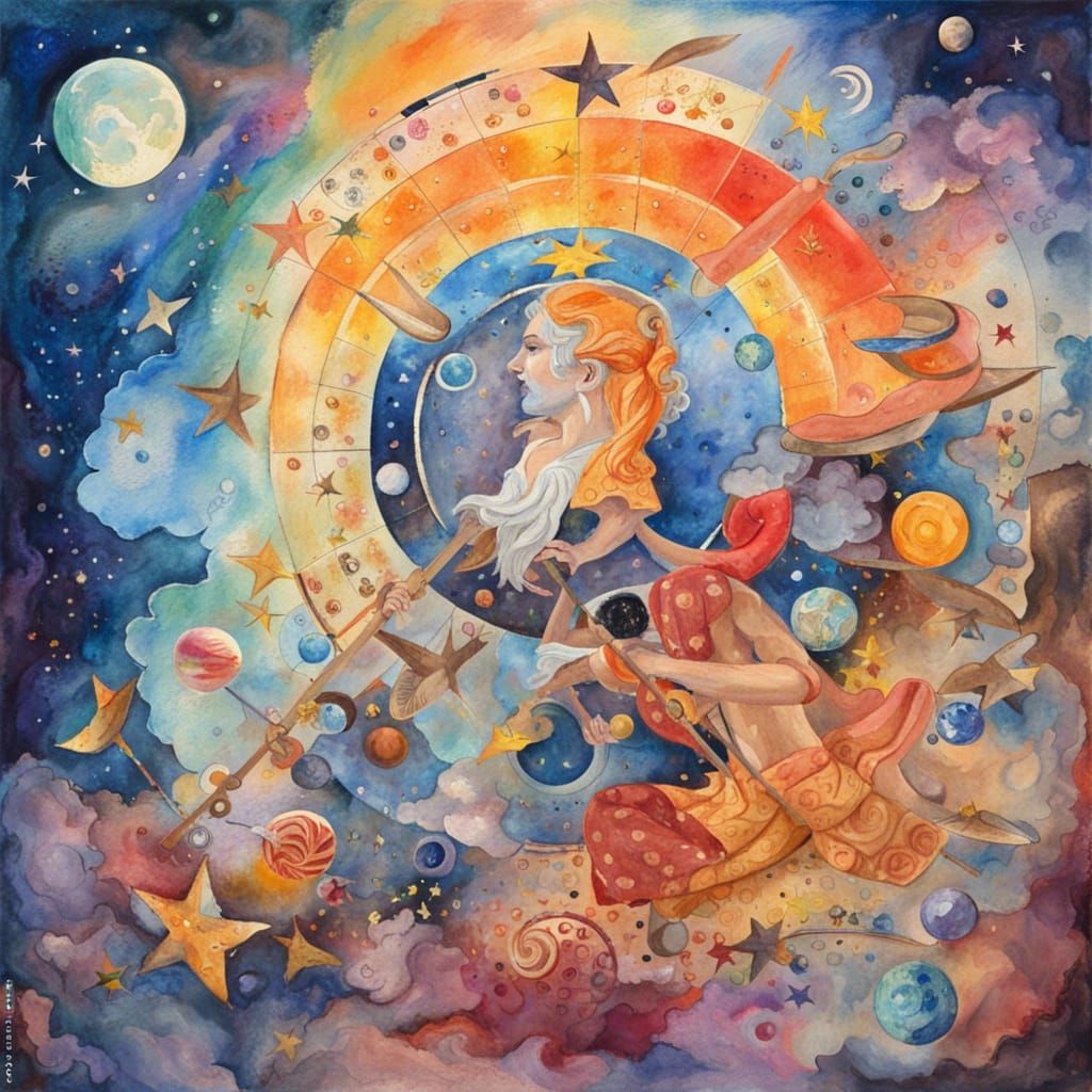 Astrology in Gouache and Watercolor Style