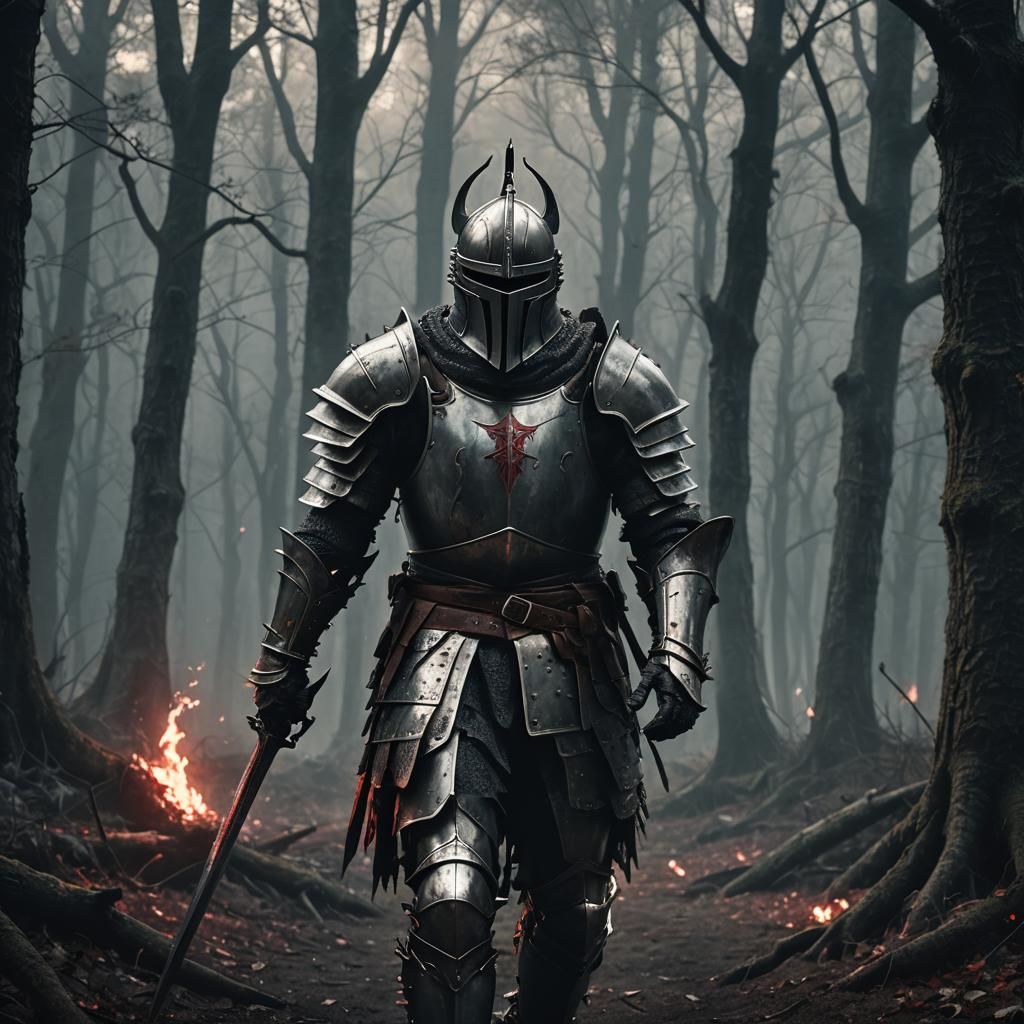 Evil Knight in Dark Forest, Gothic Fantasy Art