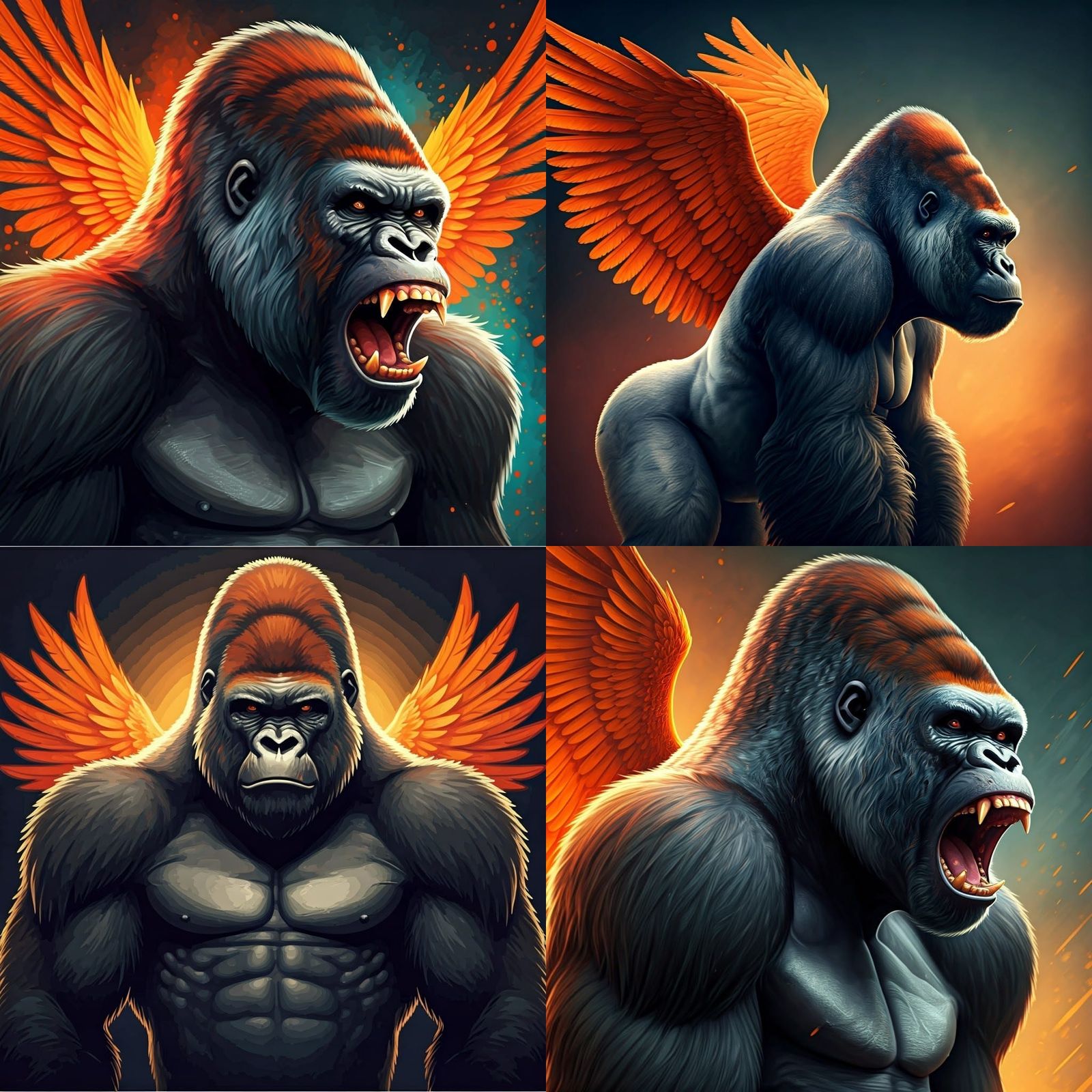 Muscular Gorilla with Orange Wings Logo