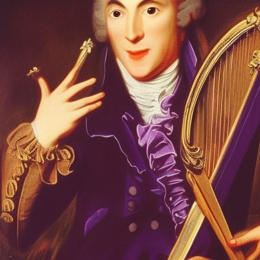 Vampire Lord Portrait with Harp in Classical Style