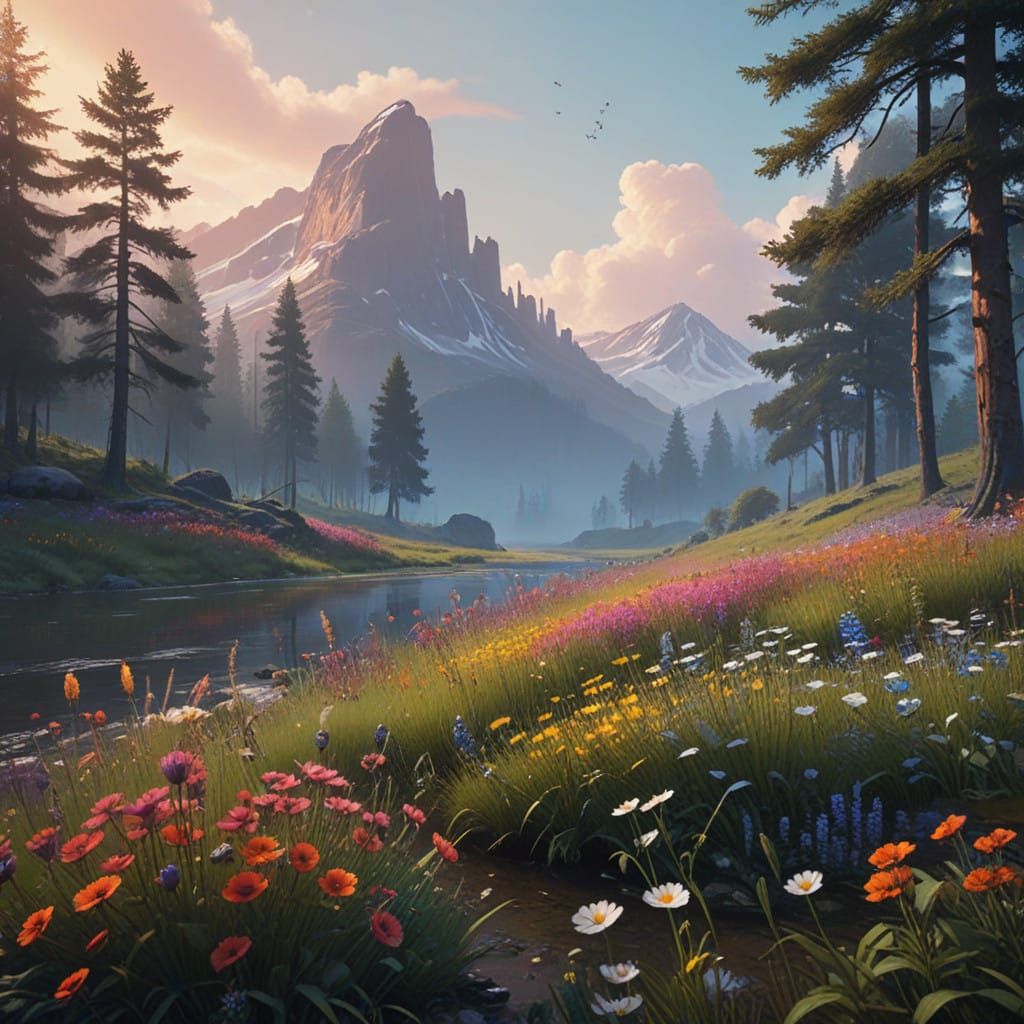 Dreamy Watercolor Countryside Scene