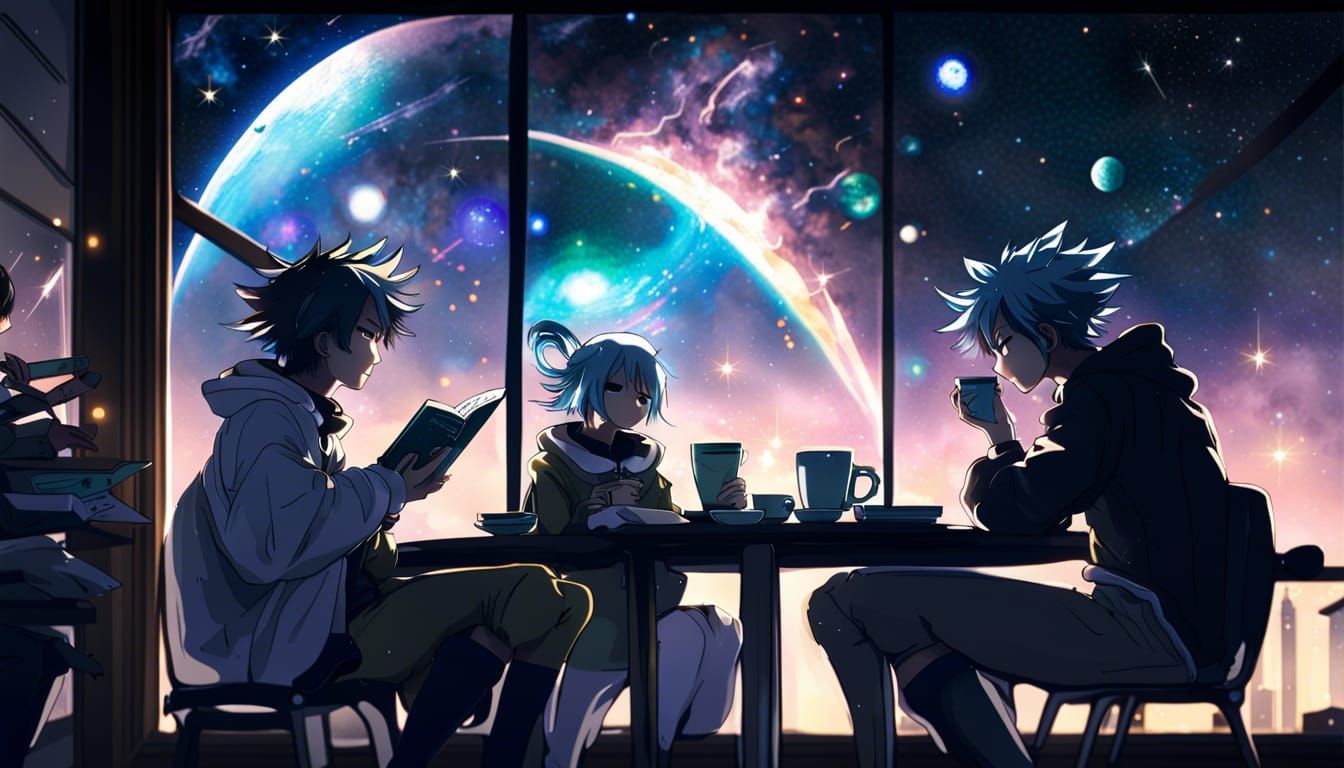 Anime Tutors in Space Cafe with Ominous Lighting