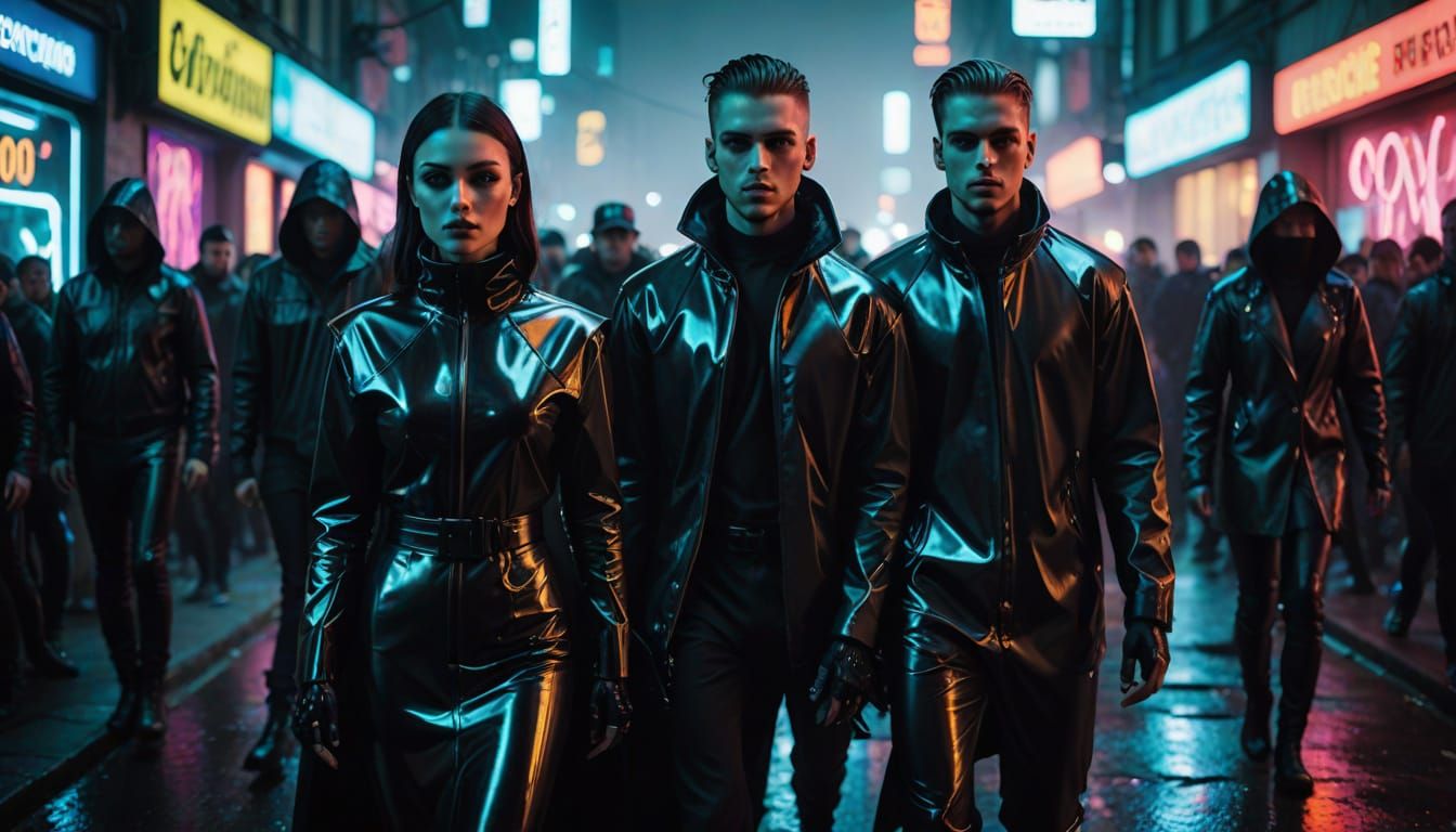 Cyberpunk Fashion Icons in Neon City