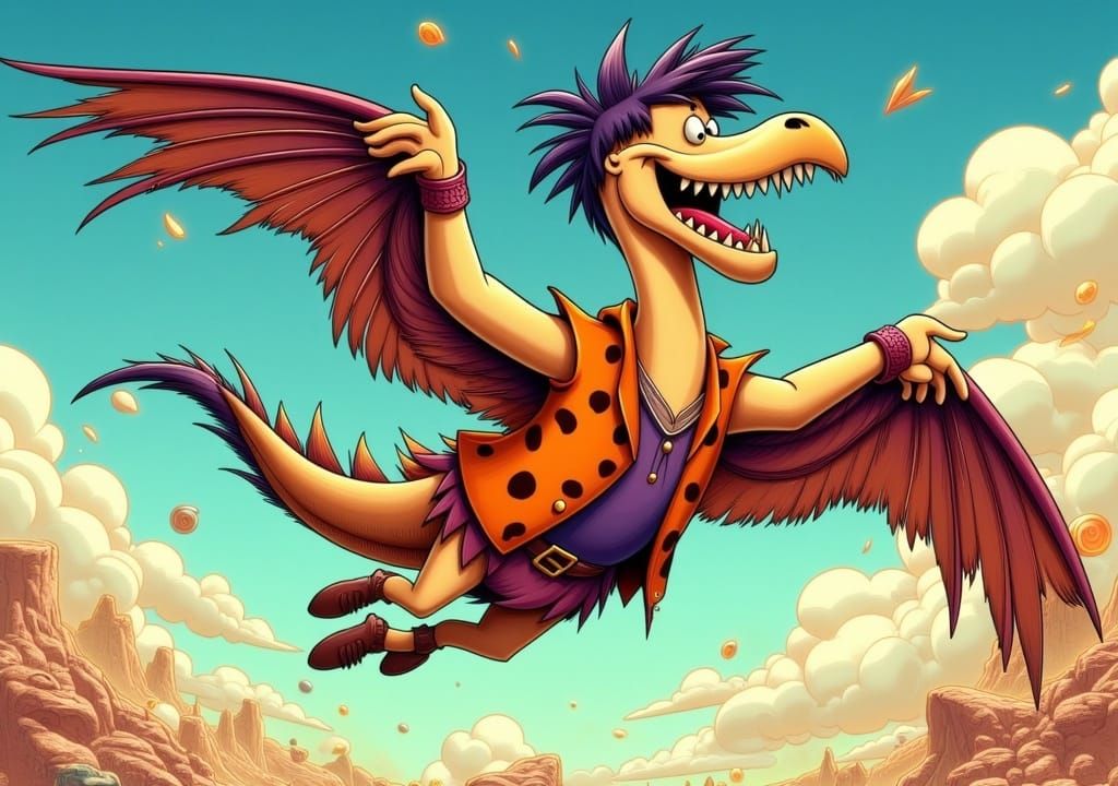 Fred Flintstone as Pterodactyl in Cartoon Art Nouveau