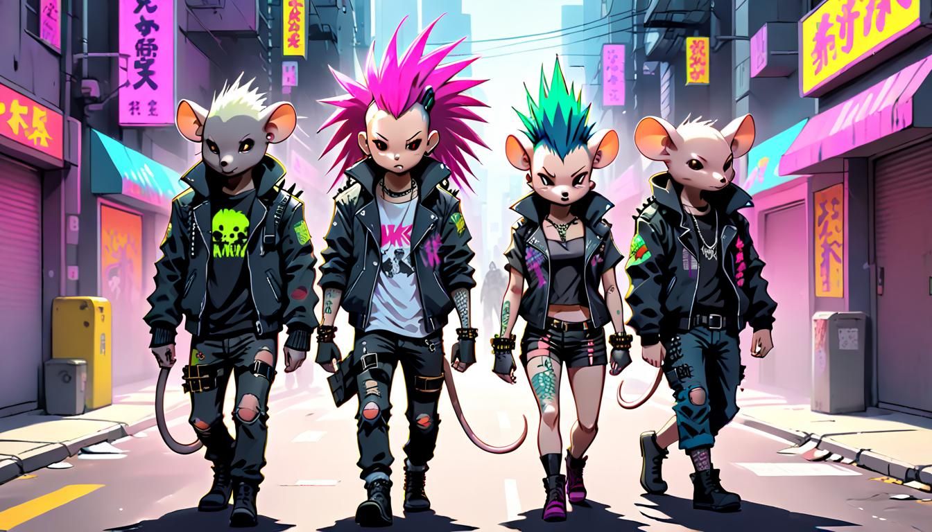 Punk Rat Gang in Cyberpunk Akira Style