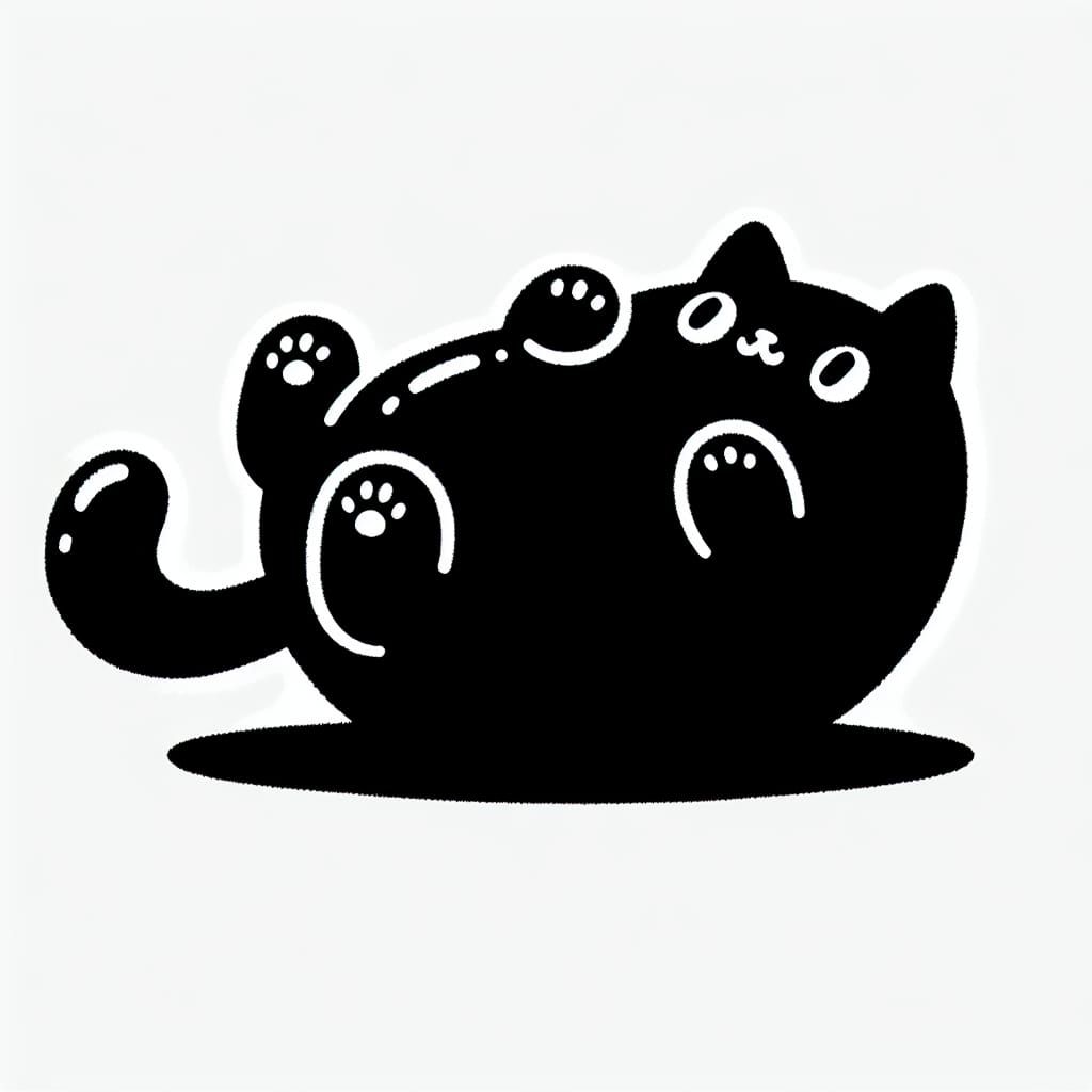 Chubby Cartoon Cat Lays on Back