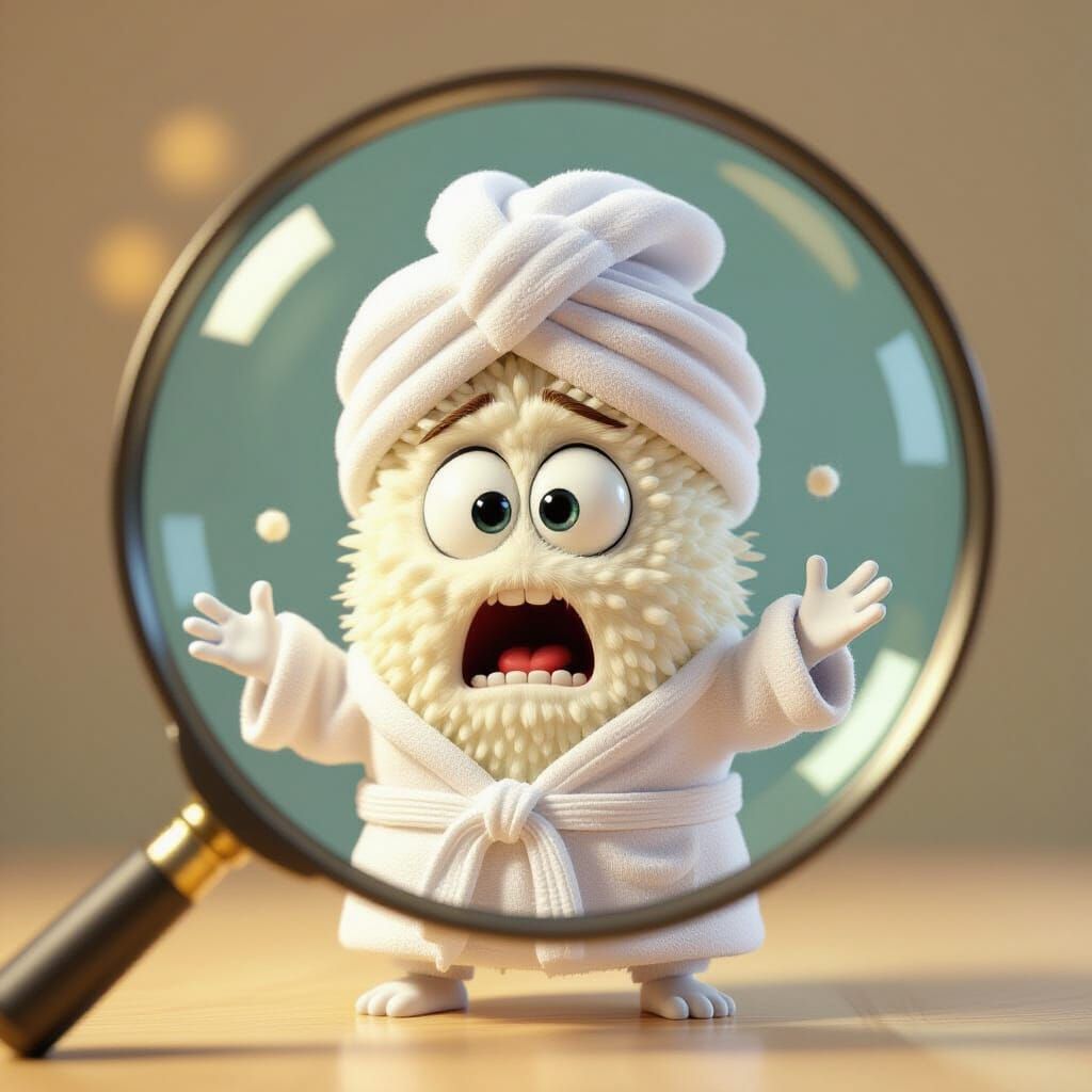 Comedic Cartoon Bacterium in Bathrobe and Towel