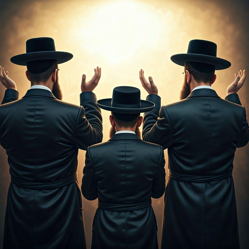 Ultra-Orthodox Men Praying in Golden Light