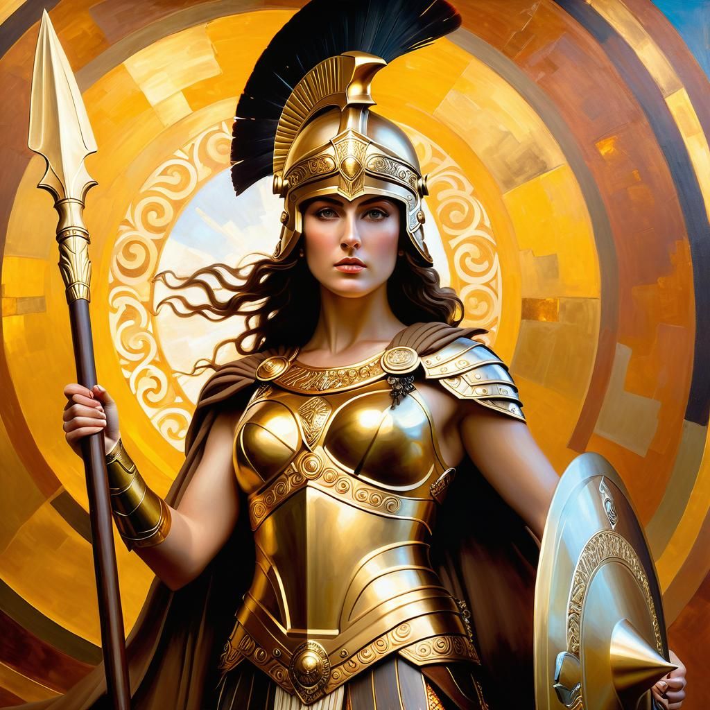 Athena, Goddess of War, in Bronzepunk Style