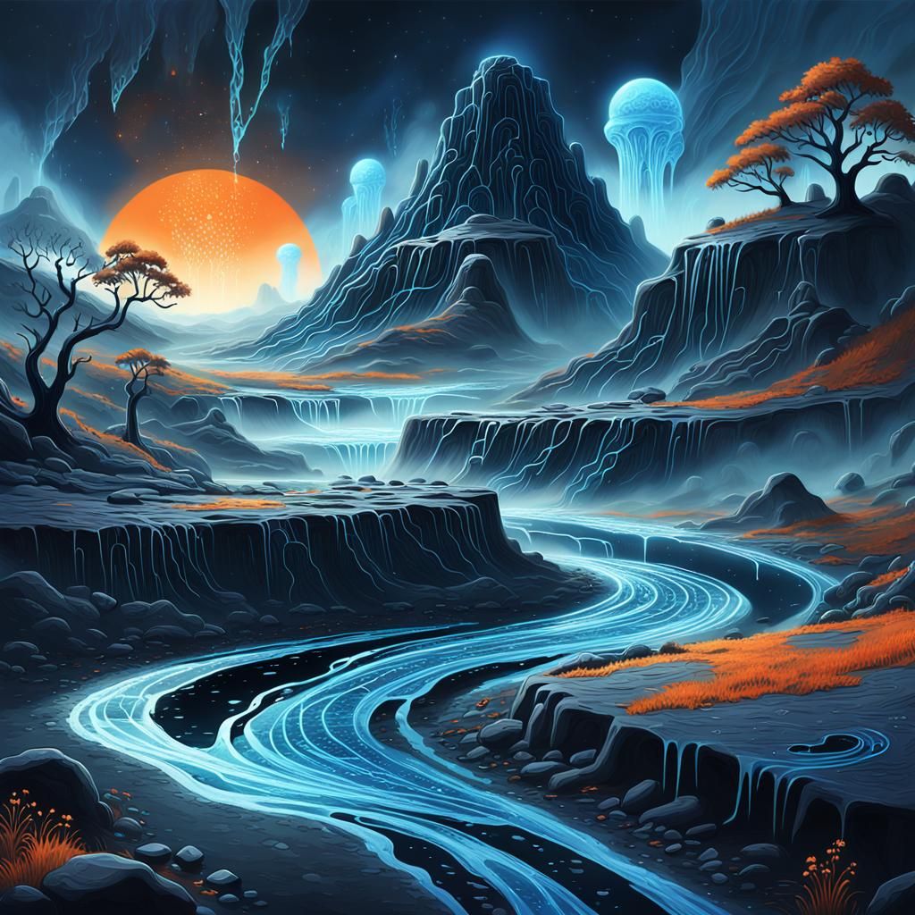 Metallic Slime in Mystical Landscape, Geoglyphiks Style