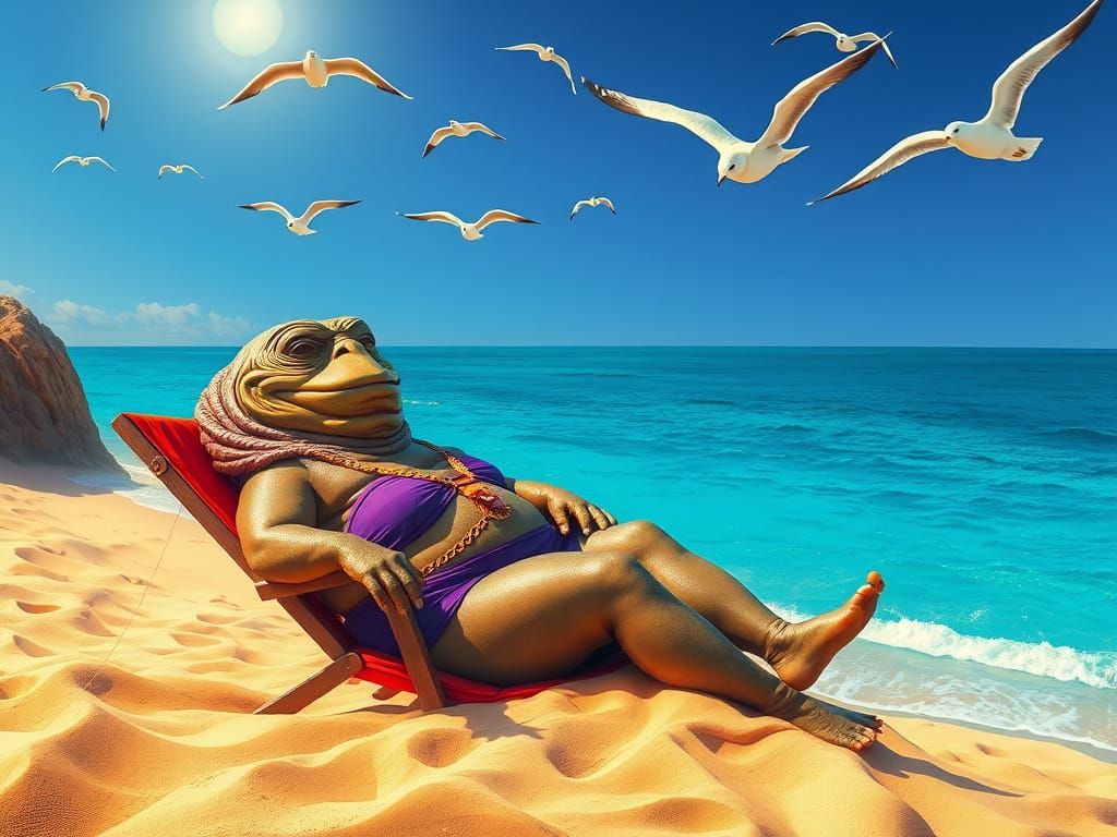 Jabba the Hutt in Purple Bikini, Klimt-Inspired Art