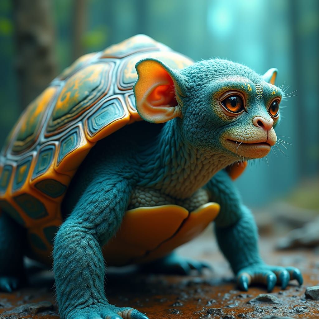 Mystical Monkey-Turtle Hybrid in Matte Painting Detail
