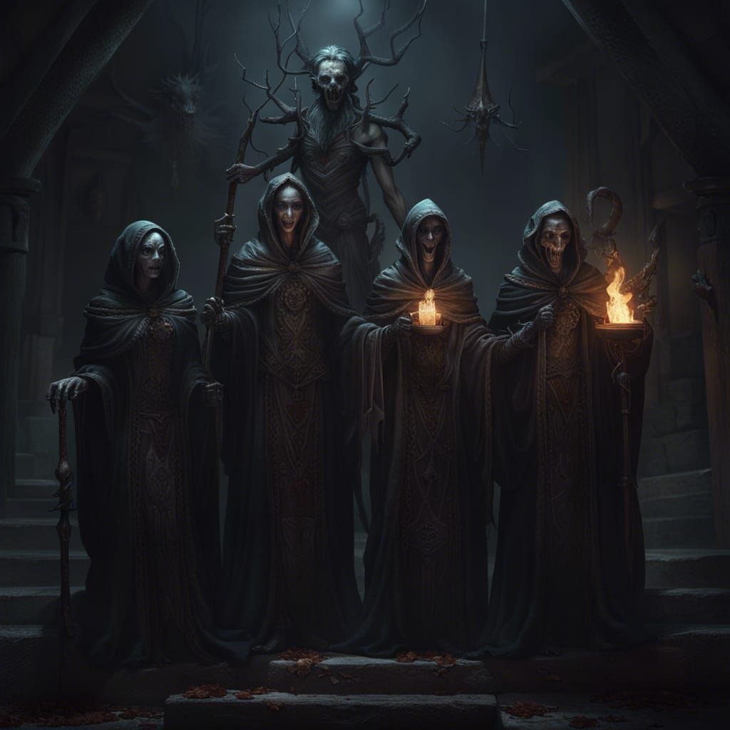 Medieval Necromancers Invoke Evil Spirits, Dark Fantasy Art