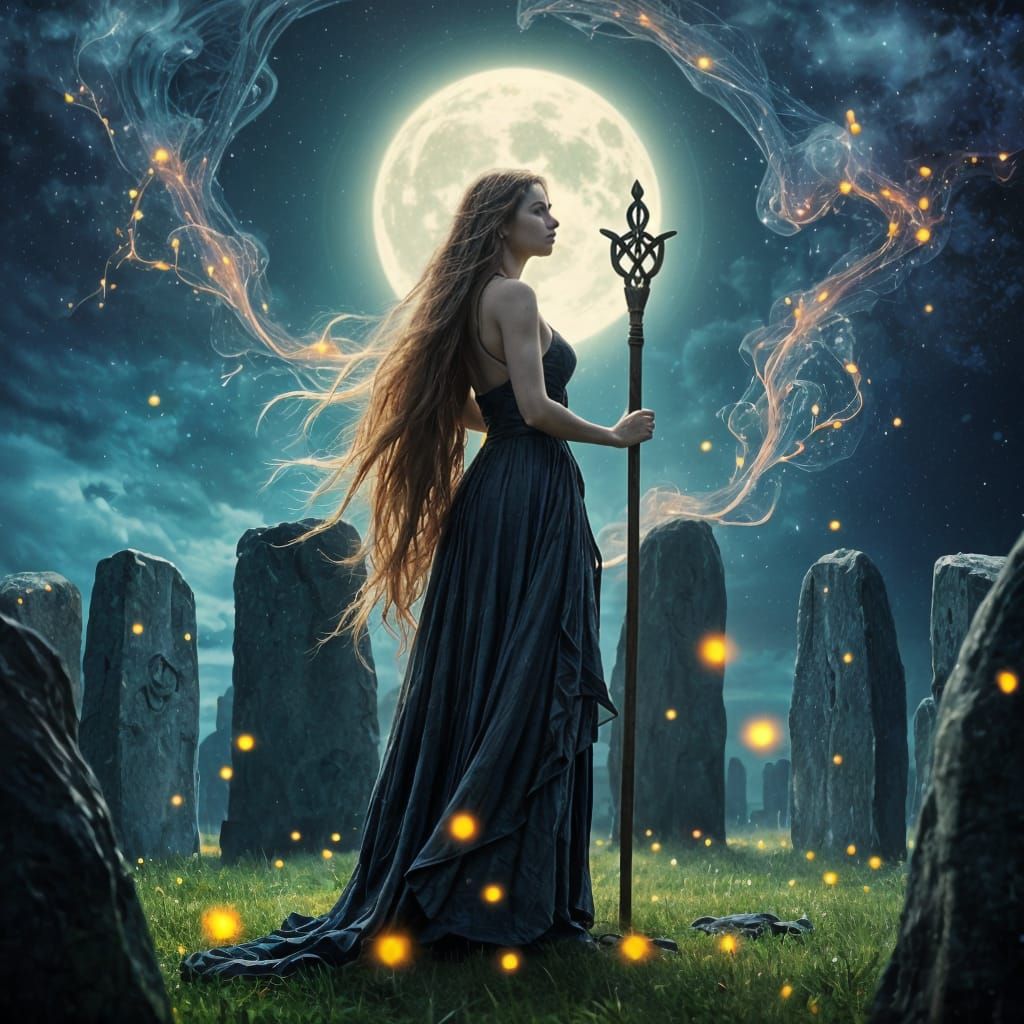 Mystical Druidess Unites Earth and Cosmos in Ethereal Double...