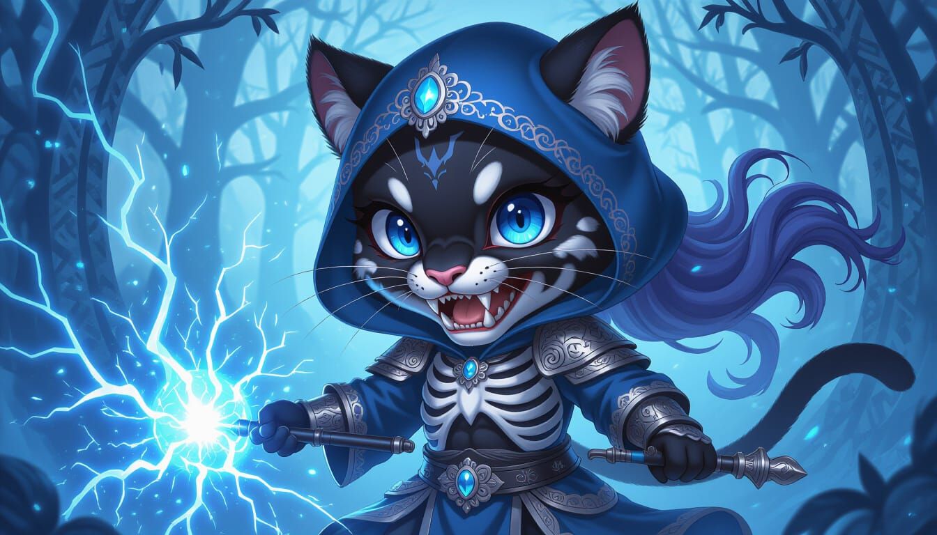 Kawaii Chibi Panther Skeleton with Electrical Attack