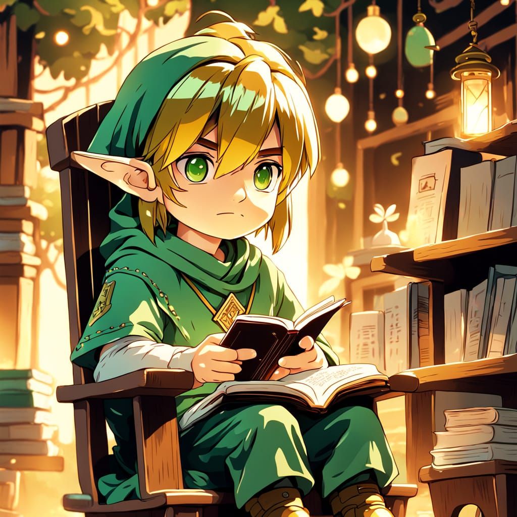 Chibi Link Reading in Anime Style