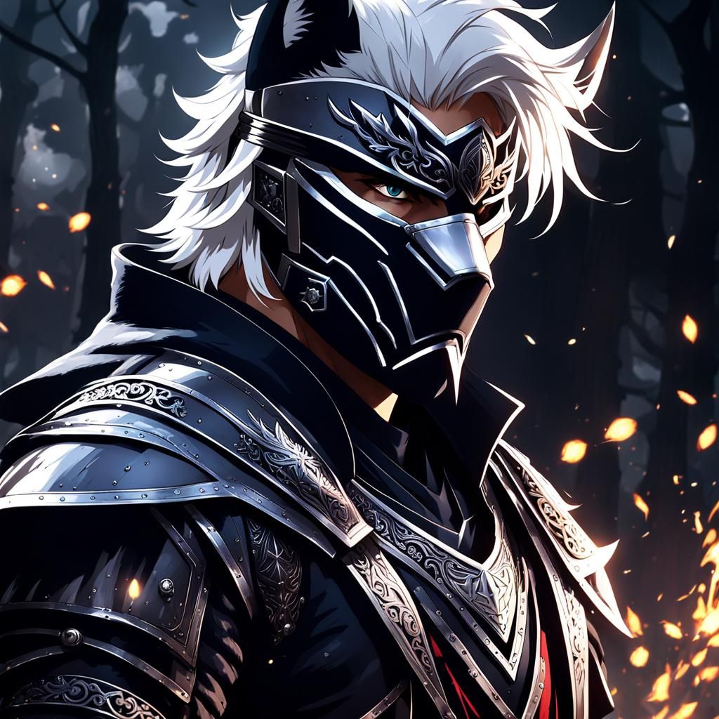 Blindfolded Anime Knight in Ominous Armor