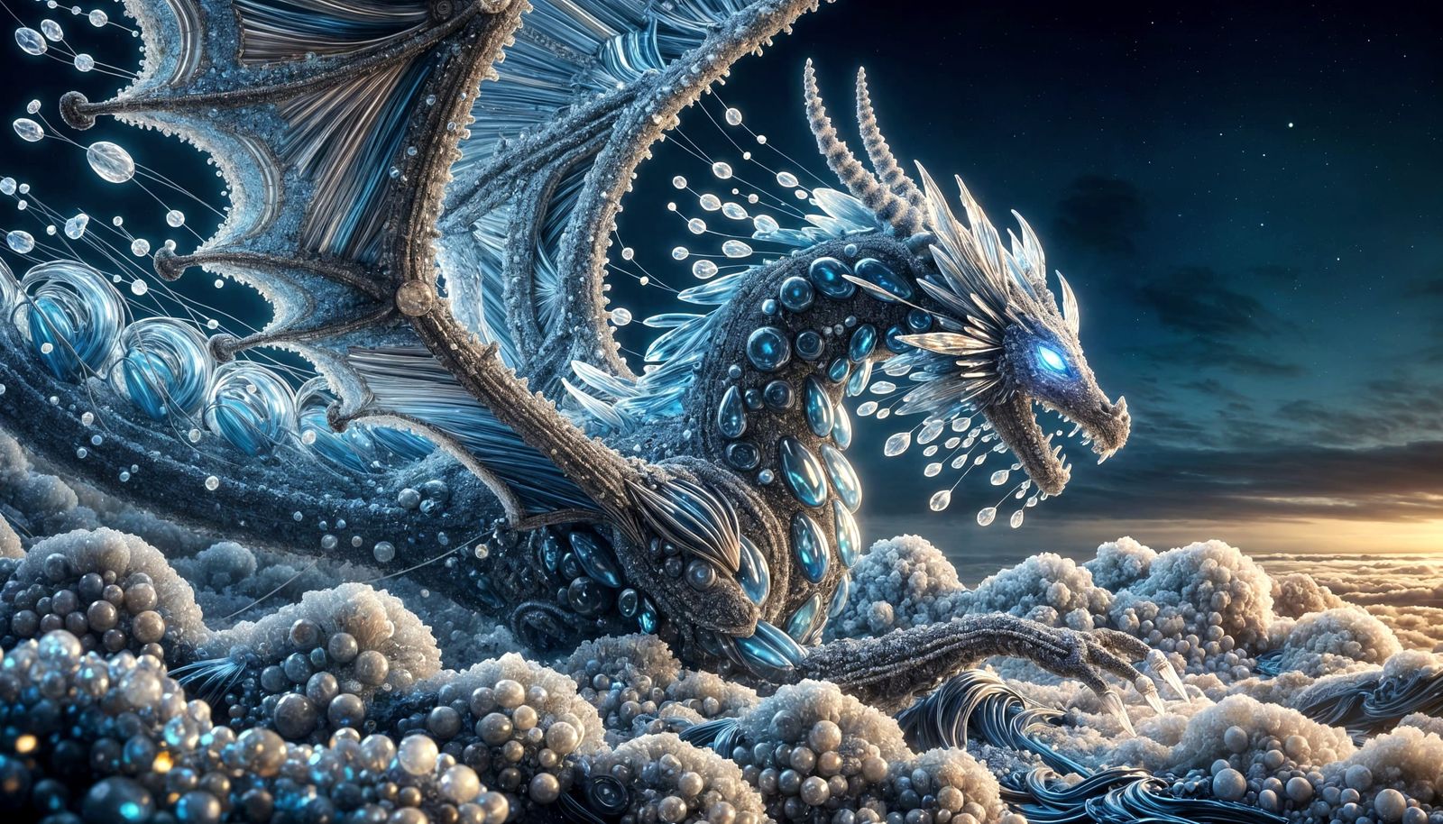Beaded Dragon Soaring Through Crystal Skies