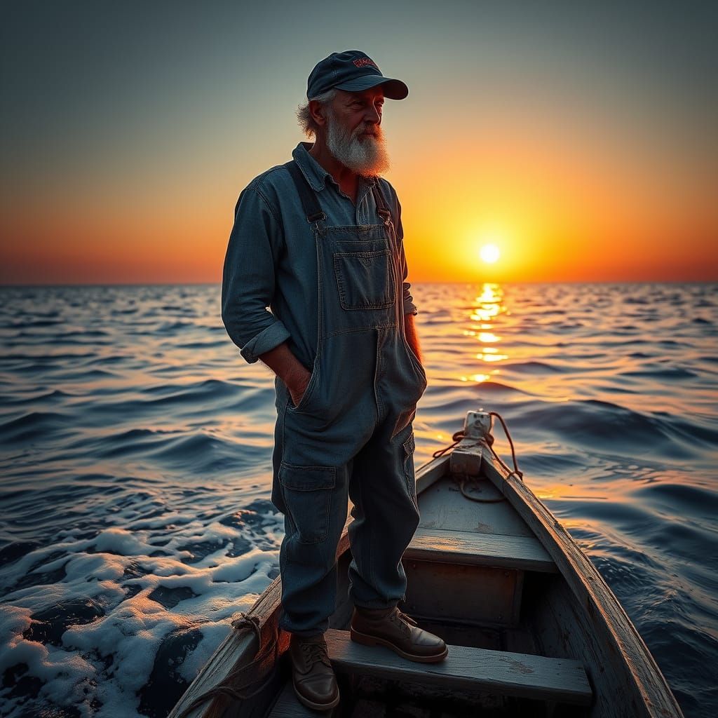 Italian Fisherman at Sunrise in Hyperrealistic Style