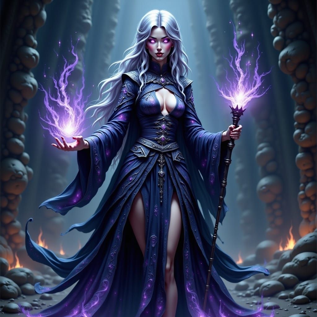 Mystical Silver-Haired Mage Weaving Illusion Spells