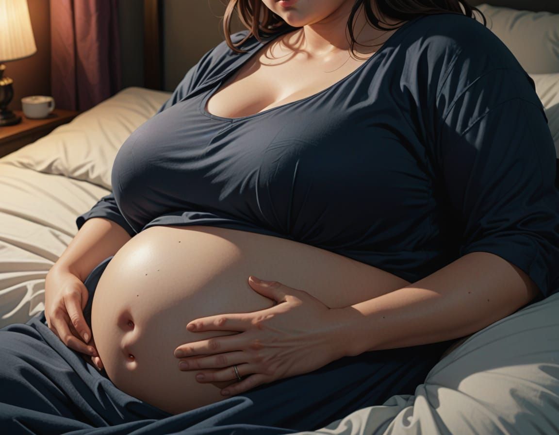Pregnant Woman with Massive Belly, Digital Art in Anime Styl...