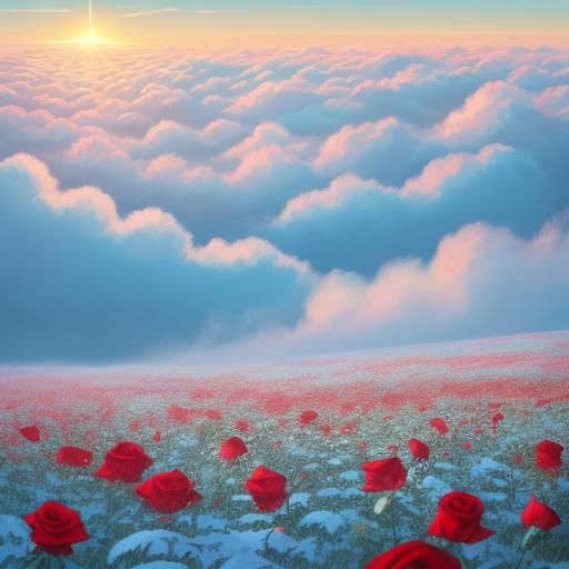 Red Roses Bloom in Winter Snow
