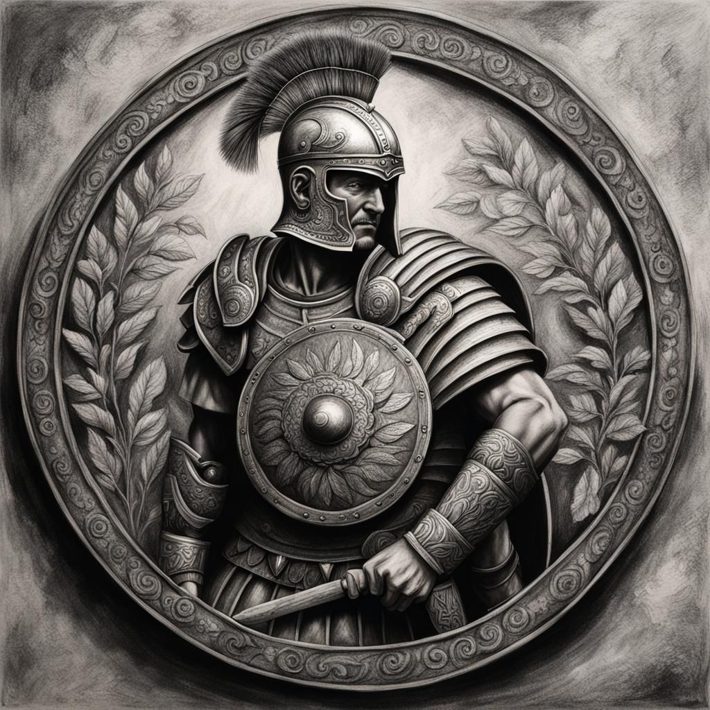 Roman Warrior Shield with Helichrysum Motif