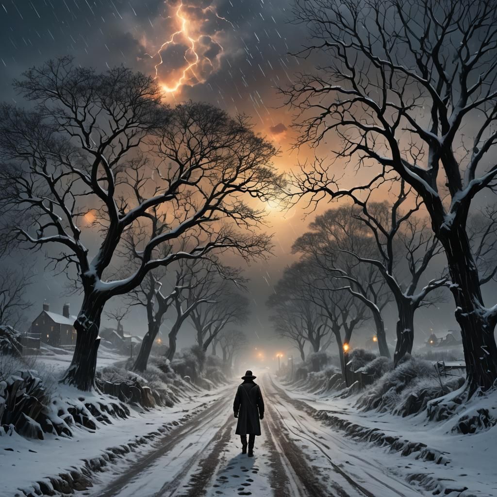 Winter Field Under Stars: A Digital Matte Painting