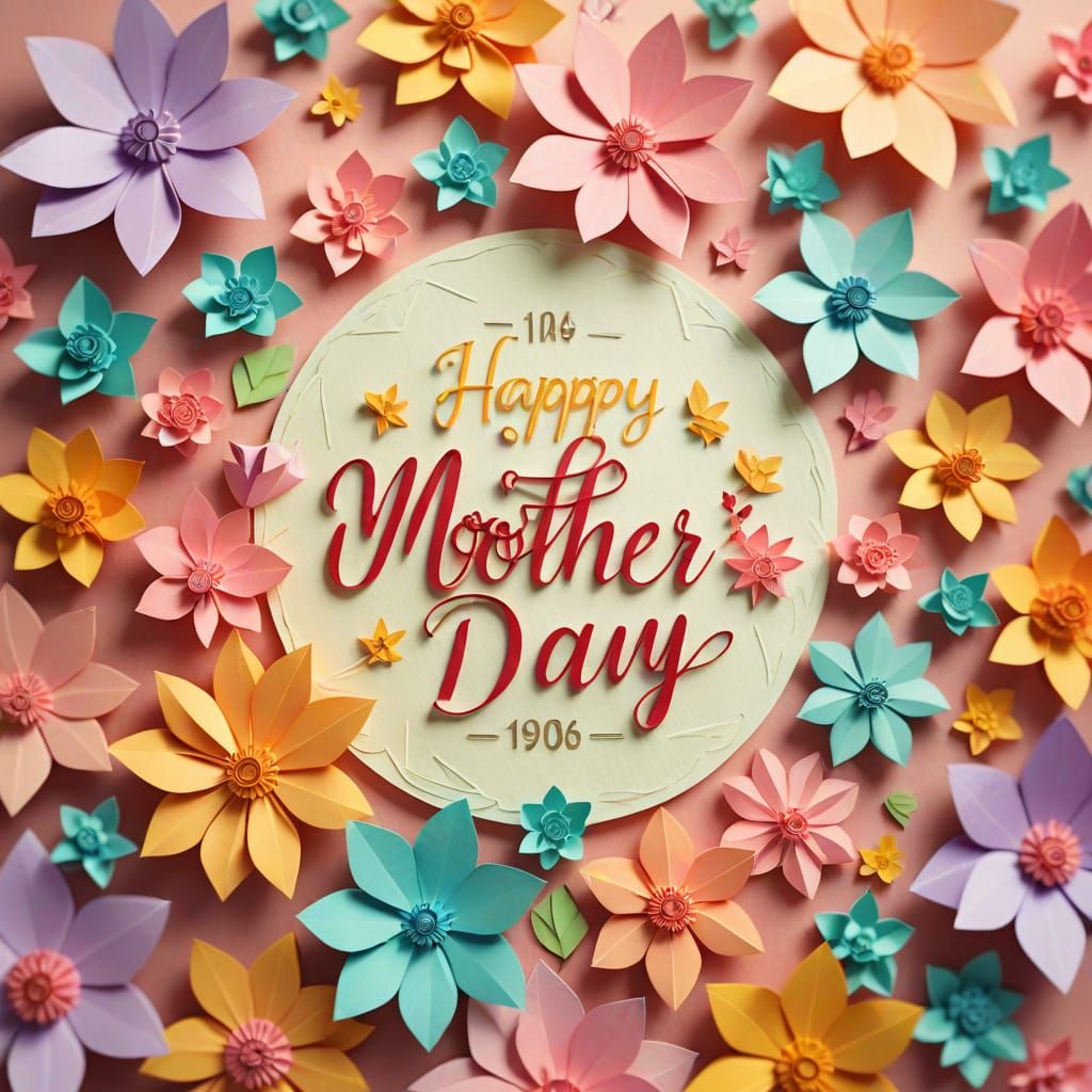 Surreal Origami Blooms Surround Happy Mother's Day Sign