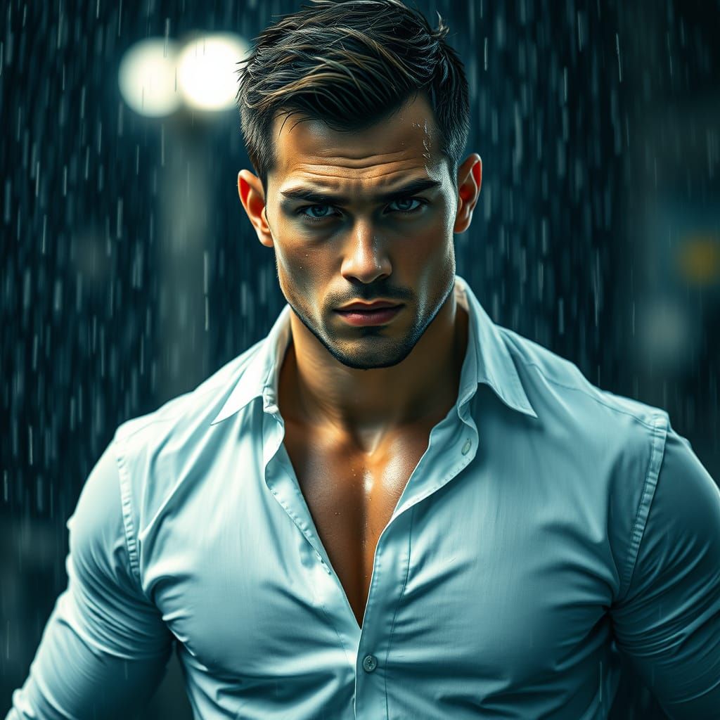 Man in Rain: Photorealistic Digital Art