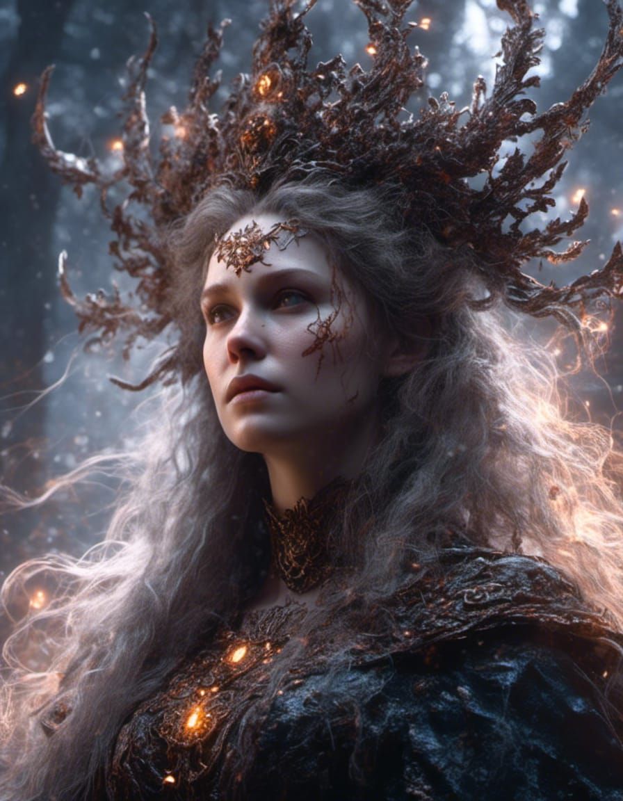 Winter Witch Goddess with Glowing Runes