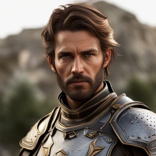 Armored Young Man Portrait in Hyperrealistic Detail
