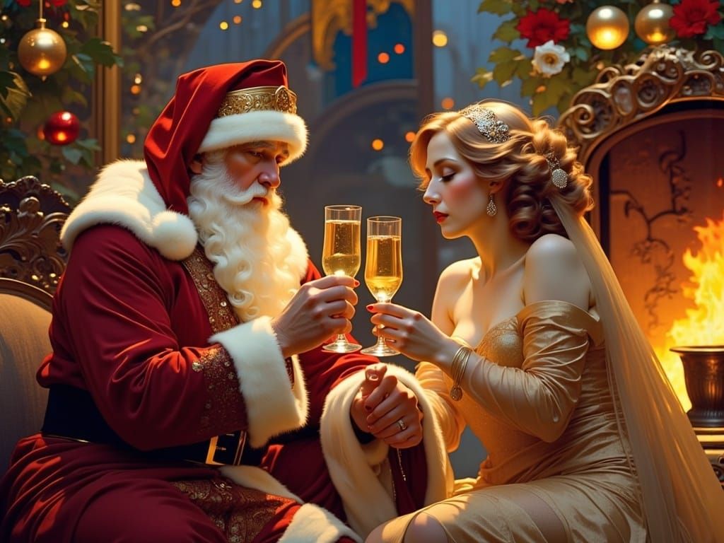 Golden Art Nouveau Santa Claus Portrait
