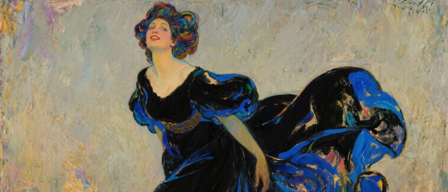 Hopeful Woman in Flowing Dress, Art Nouveau & Neo-Expression...