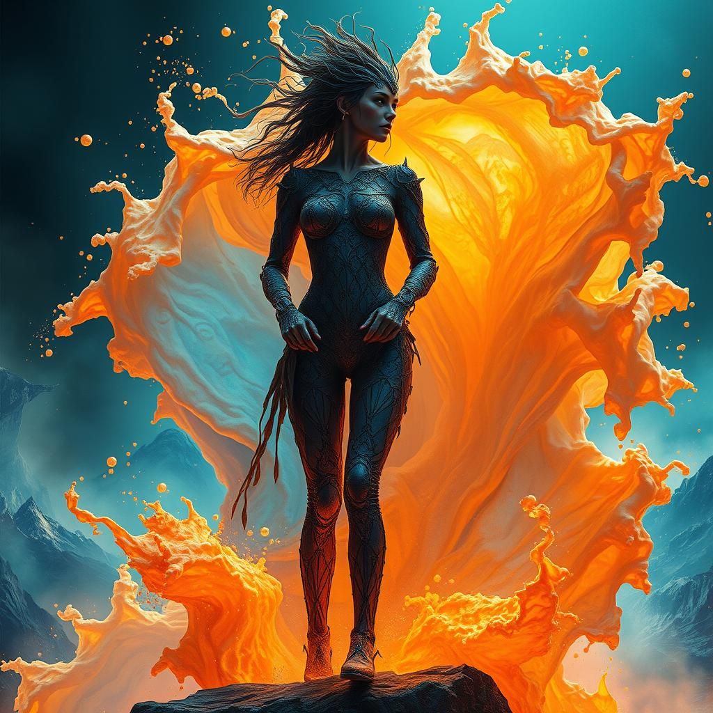 Organicpunk Woman and Dreamlike Water Splash