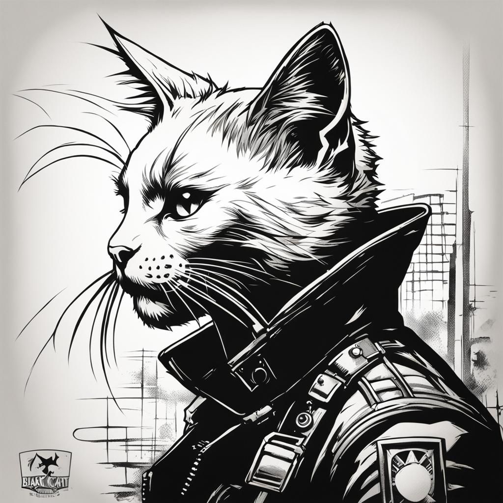 Punk Tattoo Design: Cat with Mohawk