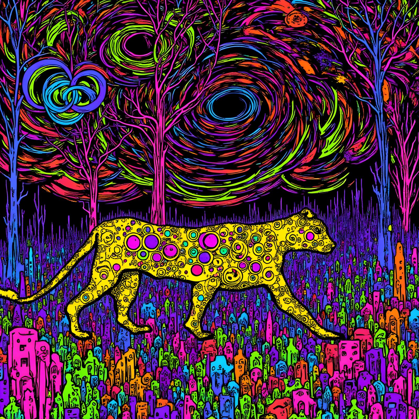 Thylacine in Psychedelic Forest, Klimt Style