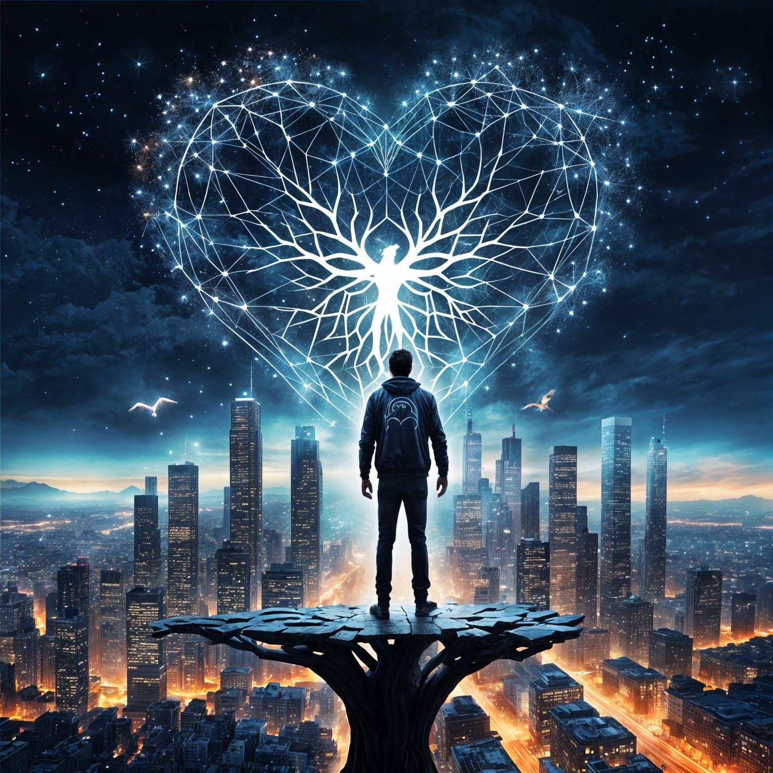 Inspirational Cyberpunk Cityscape with Glowing Symbols