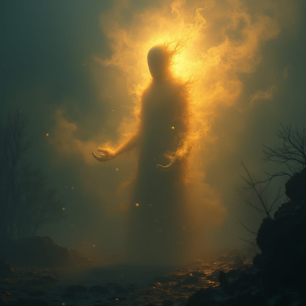 Surreal Entity Radiates Golden Light in Cinematic Whispers o...