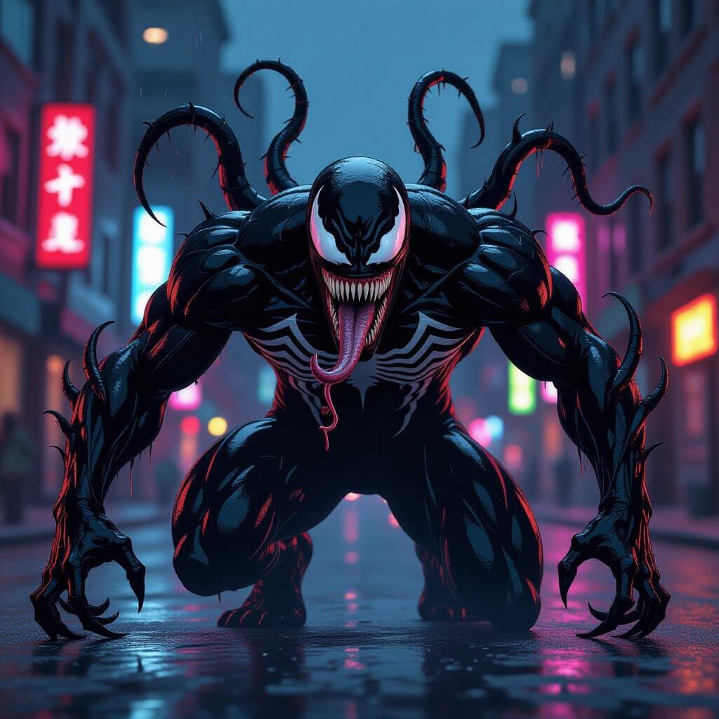 Venom: Amorphous Alien Symbiote in Dark Comic Style