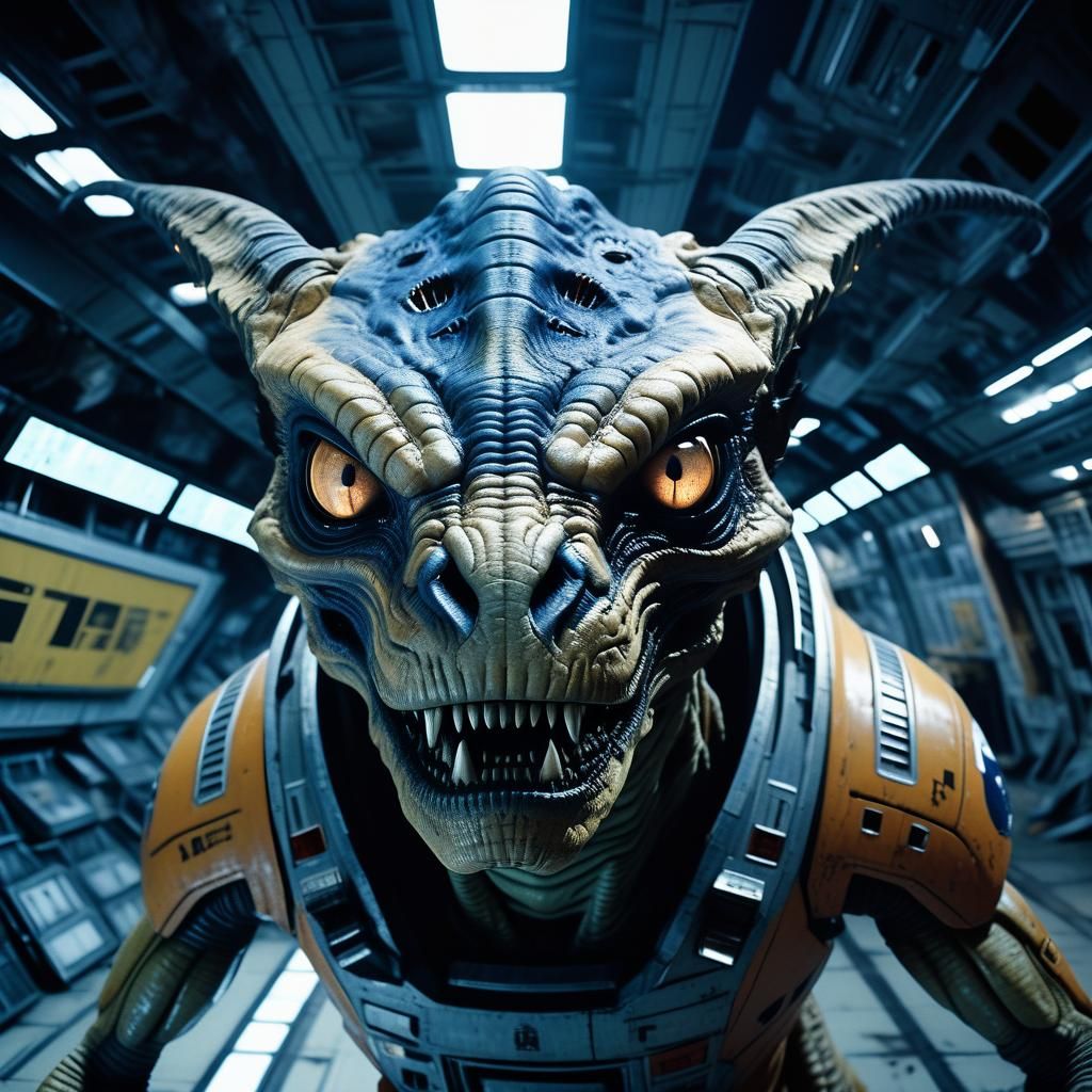 Menacing Alien Chimera in Dilapidated Space Station