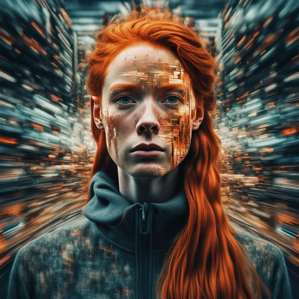Glitched Portrait of a Ginger Woman