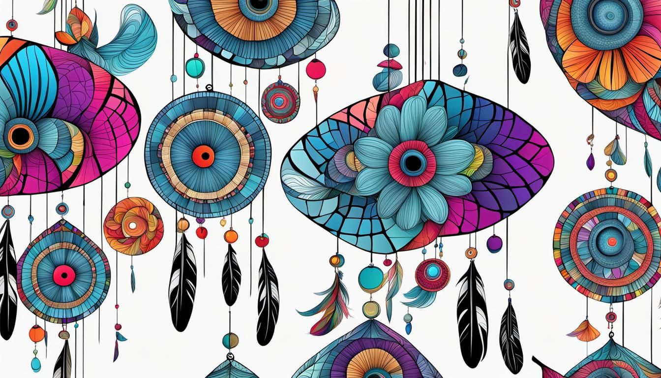 Colorful Wind Chimes with Abstract Fractal Elements