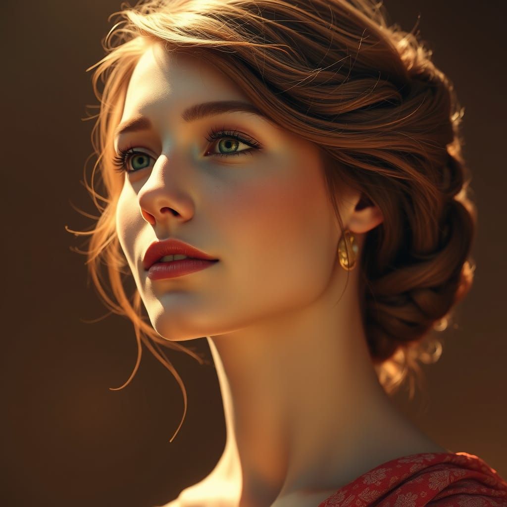 Radiant Woman Emerges from Dreamy Landscape in Soft, Warm Hu...