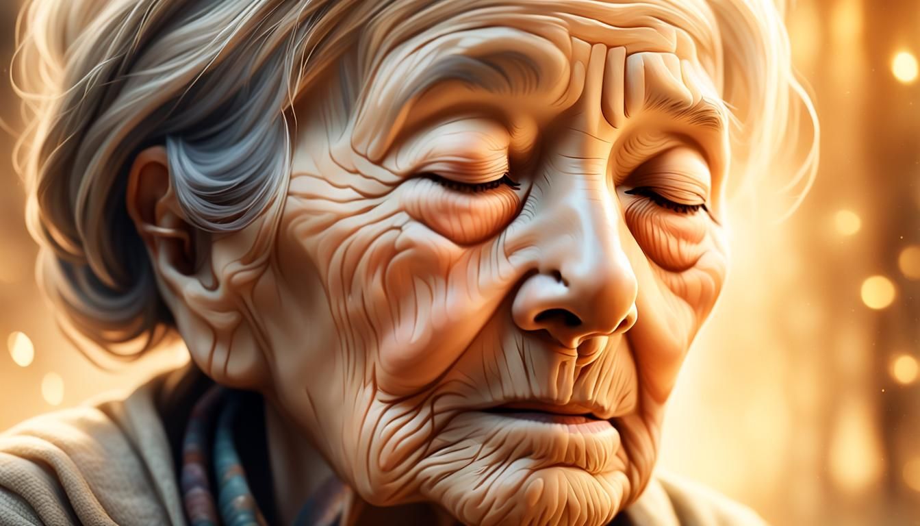 Warm Portrait of an Elderly Woman in Serene Contemplation