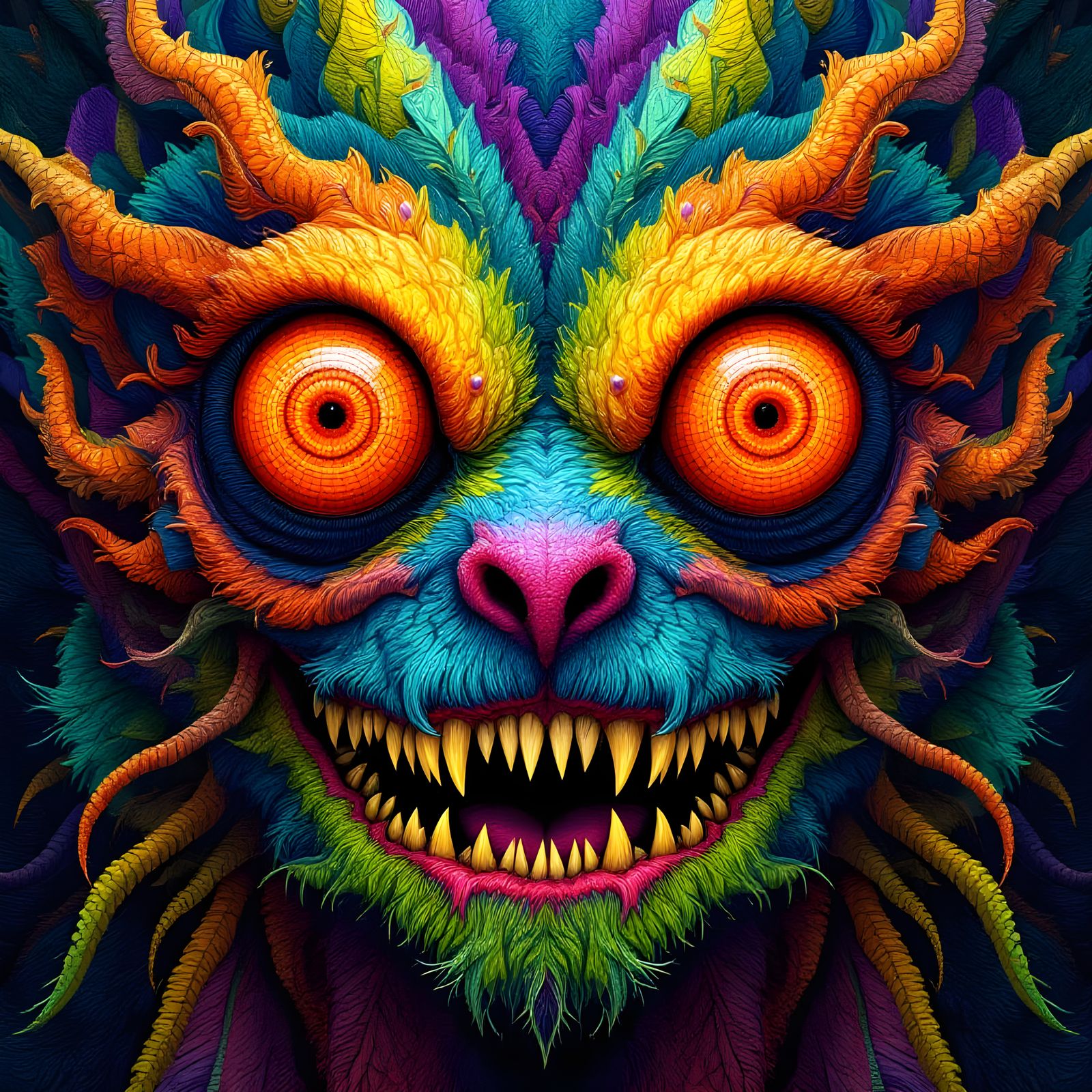 Whimsical Monster's Face in Detailed Digital Art